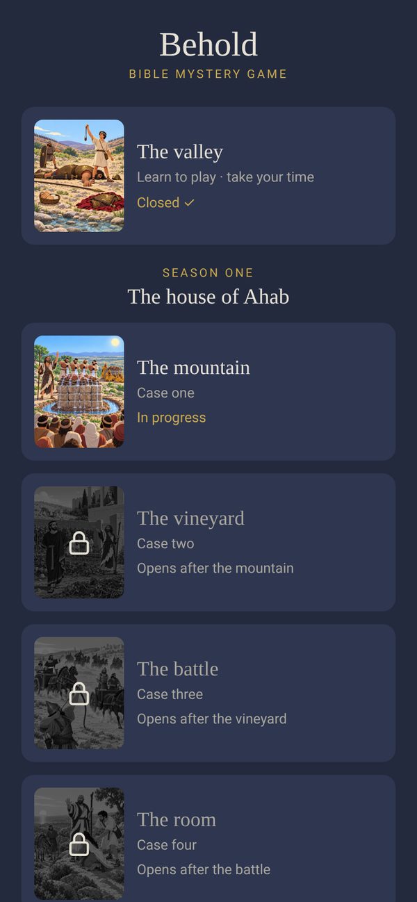 The cases page: the valley closed, the mountain in progress, the cases after it waiting their turn